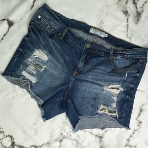 Torrid distressed denim shorts camo accents 20